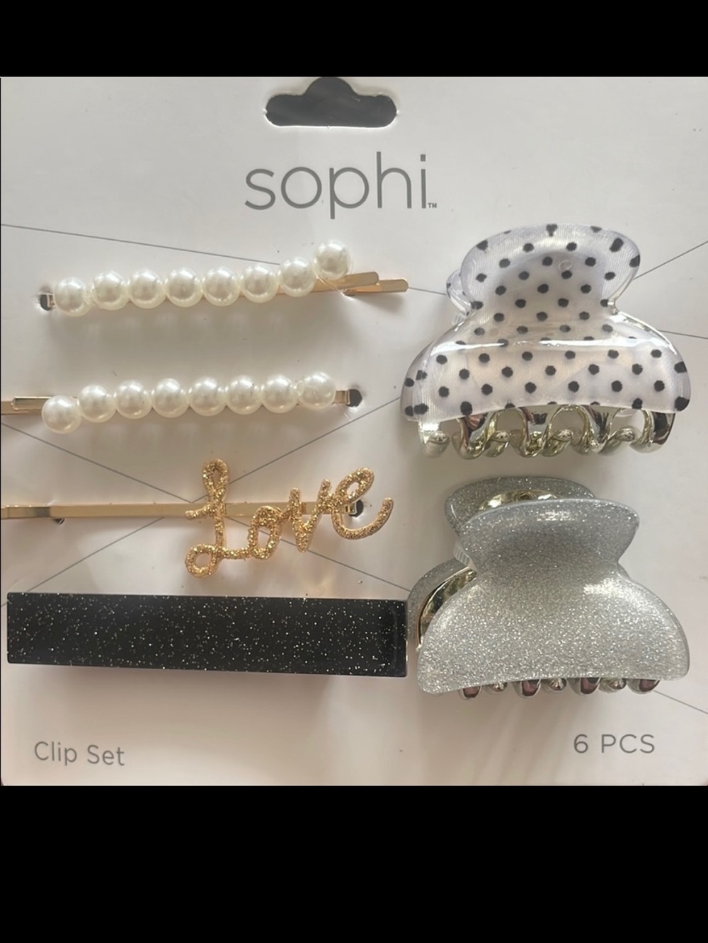 Hair ClipSet with Pearls and Glitter 6 Pcs